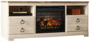 Willowton - 2 Pc. - 64" TV Stand With Faux Firebrick Fireplace Insert - Whitewash