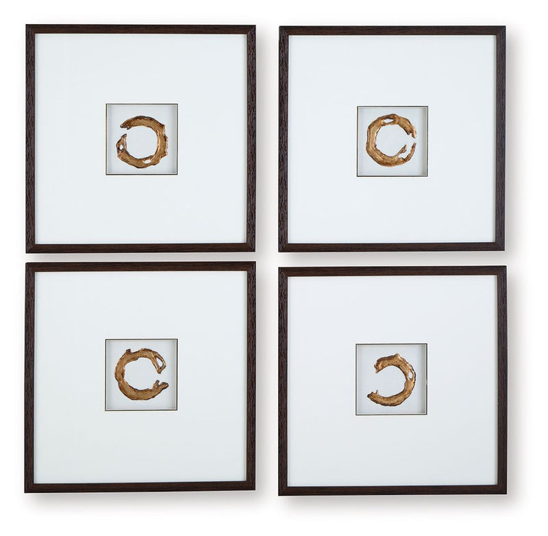 Dallbourne - Wall Art Set (Set of 4) - White / Gold Finish
