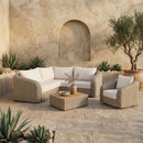 Seacrest - Olefin Water Resistant Fabric And Wicker 3 Piece Outdoor Patio Modular Sectional