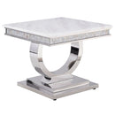 Zander - End Table - White Printed Faux Marble Top & Mirrored Silver