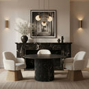 Marlowe - Linen Textured Fabric Upholstered Swivel Dining Arm Chair - Stained Natural