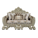 Sorina - Loveseat With 5 Pillows - Velvet, Fabric & Antique Gold
