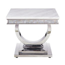Zander - End Table - White Printed Faux Marble Top & Mirrored Silver