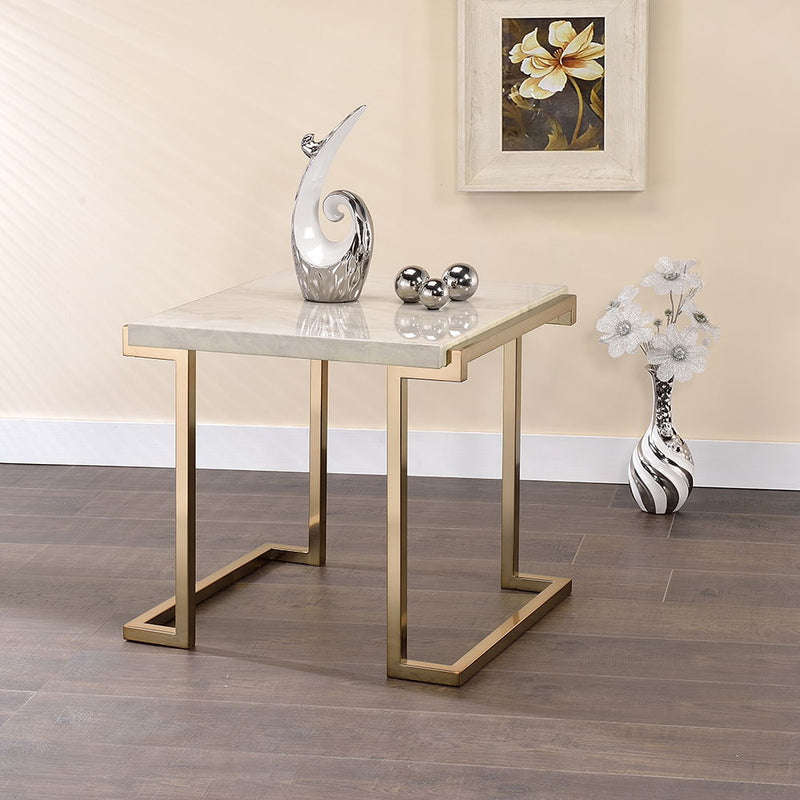 Boice II - End Table - Faux Marble Top & Champagne