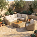 Seacrest - 123.25" Olefin Water Resistant Fabric And Wicker 4 Piece Outdoor Patio Modular Sectional