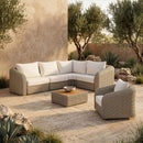 Seacrest - 123.25" Olefin Water Resistant Fabric And Wicker 4 Piece Outdoor Patio Modular Sectional