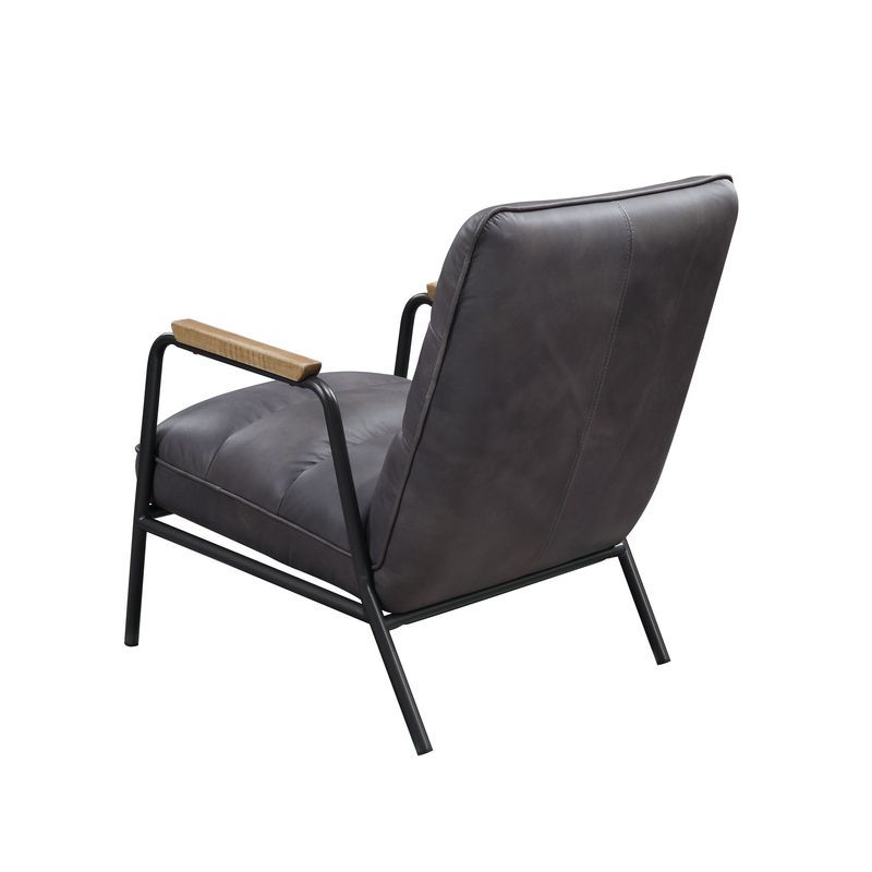 Nignu - Accent Chair - Gray Top Grain Leather & Matt Iron