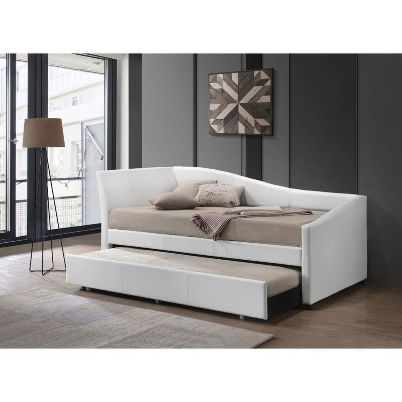 Jedda - Twin Daybed With Trundle - White Synthetic Leather