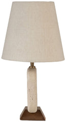 Solis - 14" Genuine Marble And Mango Wood Base With Linen Textured Fabric Shade Table Lamp