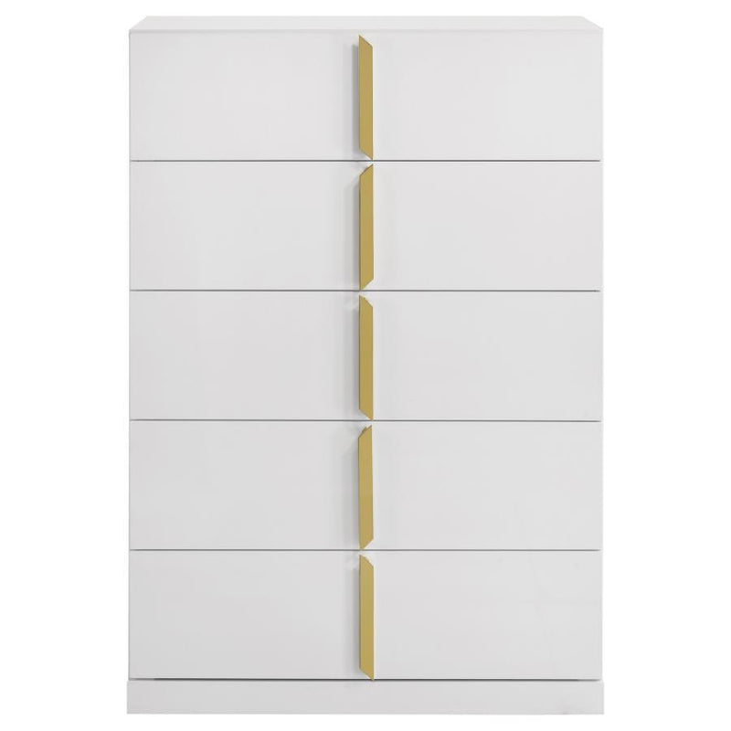 Ines - 5-Drawer Bedroom Chest Of Drawers - White High Gloss