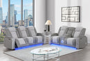 U8000 - 2 Piece Living Room Set (Power Console Reclining Loveseat With Power Headrest LED & Bluetooth Speaker, Power Reclining Sofa With Headrest DDT Table Reading Light & LED) - Gray