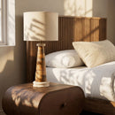 Palea - Mango Wood Base And Linen Textured Fabric Shade Table Lamp - Travertine / Natural