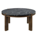 Estella - Coffee Table With Natural Marble Top - Black Top & Walnut