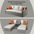 Salena - Patio Sofa With 2 Pillows & 2 Ottomans - Beige Fabric & Gray Wicker