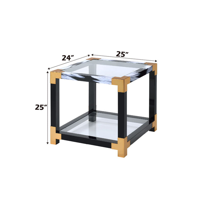 Lafty - End Table - Clear Glass & White Brushed