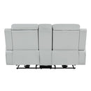 Elonzo - Power Motion Loveseat With Console, LED, Power Headrest & Speaker - Light Gray
