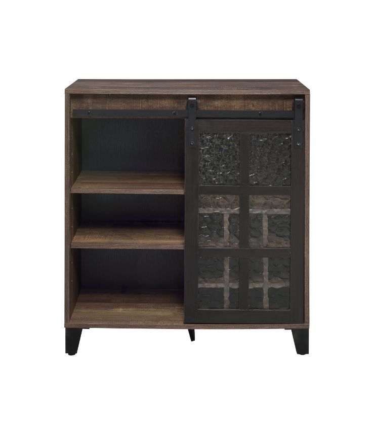 Treju - Wine Cabinet - Obscure Glass, Rustic Oak & Black