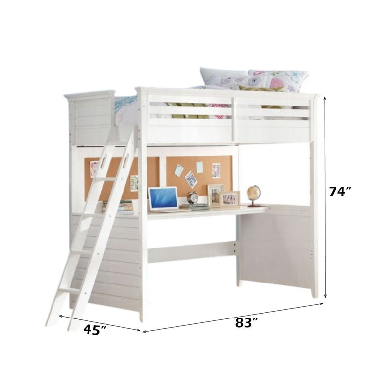 Lacey - Twin Loft Bed With Desk - White