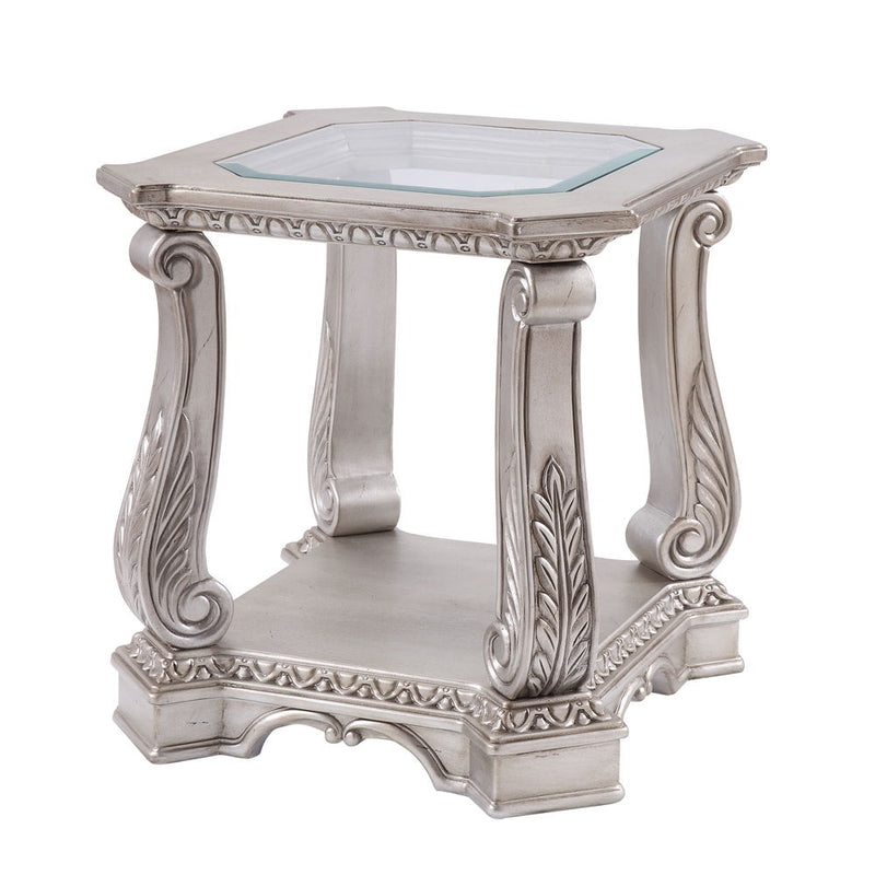 Northville - End Table - Clear Glass & Antique Silver