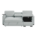 U0212 - Pull Out Sofa Bed With 1 Table Tray, 1 USB, And Storage Chaise - Silver