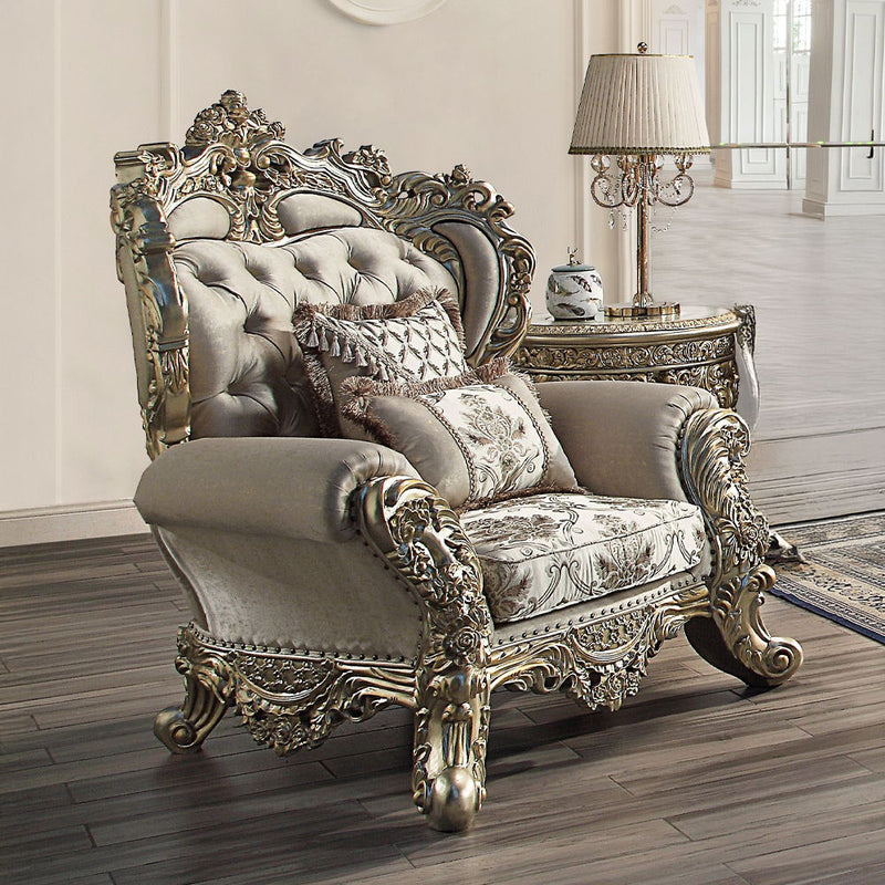 Danae - Chair With 2 Pillows - Fabric, Champagne & Gold