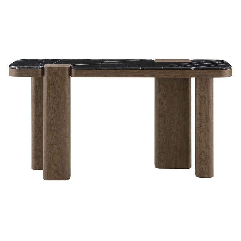 Dana - Console Table - Faux Marble Top, Black & Dark Walnut