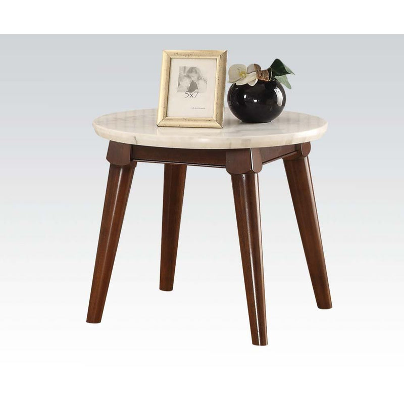 Gasha - End Table - White Marble Top & Walnut