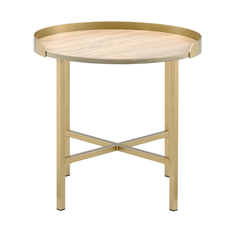 Mithea - End Table - Oak Table Top & Gold