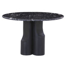 Kinton - Round Dining Table With Natural Marble Top - Black