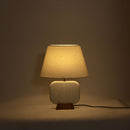 Solis - 14" Genuine Marble And Mango Wood Base With Linen Textured Fabric Shade Table Lamp