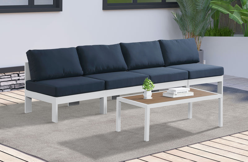 Nizuc - Outdoor Patio 4 Seat Armless Modular Sofa With White Frame