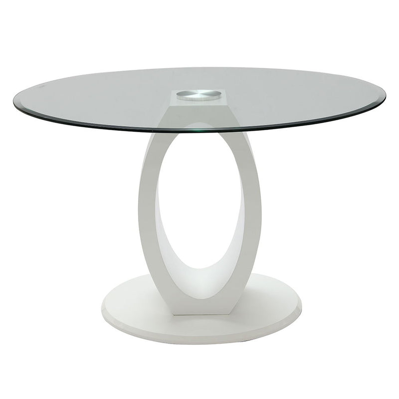 Larry - Glass Top Round Dining Table - White High Gloss