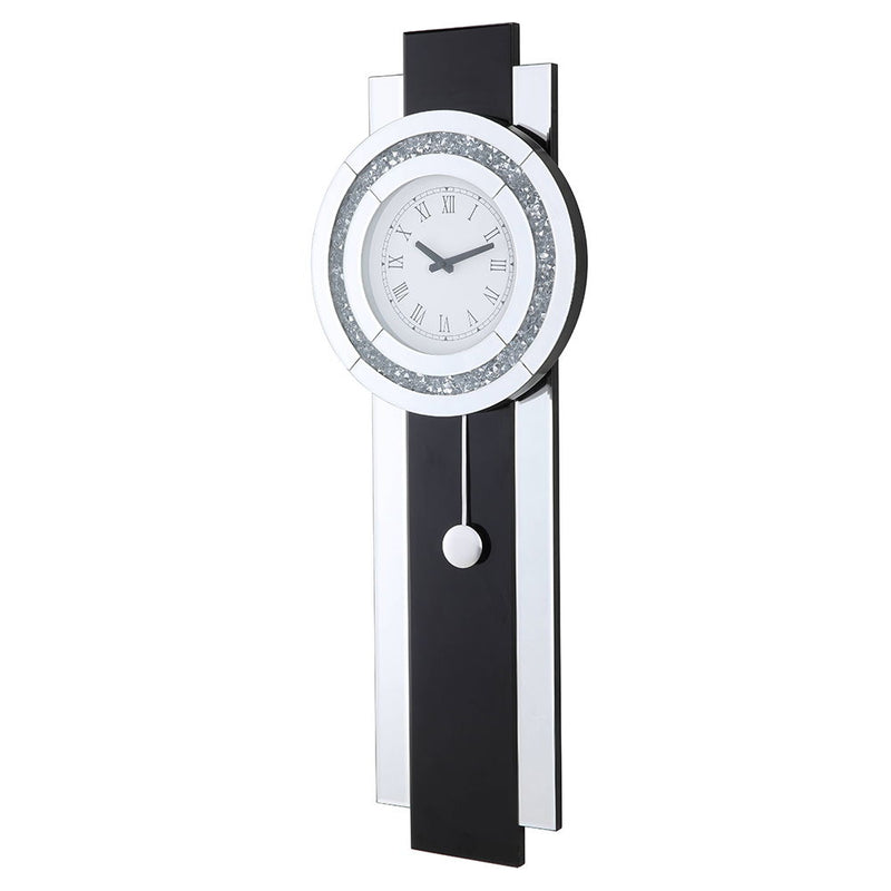 Noralie - Wall Clock - Black, Mirrored & Faux Diamonds