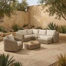 Seacrest - 123.25" Olefin Water Resistant And Wicker 5 Piece Outdoor Patio Modular Sectional