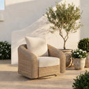Seacrest - Olefin Water Resistant Fabric And Wicker Outdoor Patio Swivel Chair