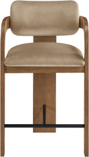 Cedra - Velvet Performance Fabric Upholstered Counter Stool - Brown Frame
