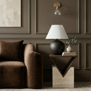 Opus - Travertine And Mango Wood End Table - Brown / Beige