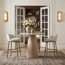 Ferro - Performance Fabric Upholstered Bar Stool - Cream / Antique Brass