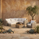 Seacrest - Olefin Water Resistant Fabric And Wicker 5 Piece Outdoor Patio Modular Sectional