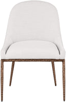 Ferro - Linen Textured Performance Fabric Upholstered Dining Side Chair - Cream / Brushed Bronze