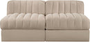 Rummi - Velvet Performance Fabric Upholstered 2 Piece Modular Armless Loveseat
