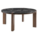 Estella - Round Dining Table With Natural Marble Top - Black Top & Walnut