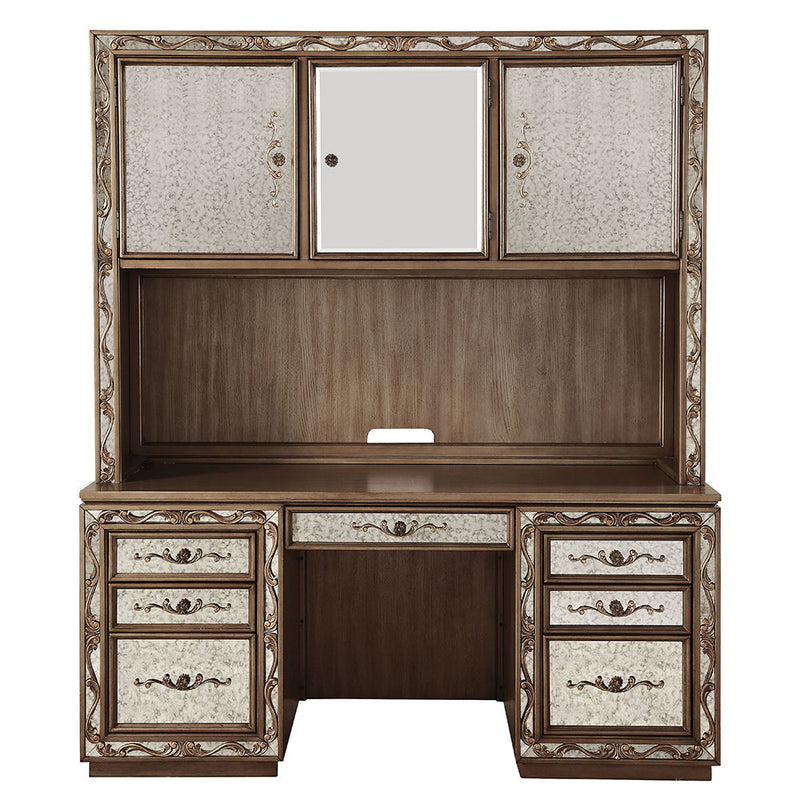 Orianne - Executive Computer Desk With Hutch - Antique Gold