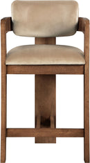 Sacha - Velvet Stool With Brown Base