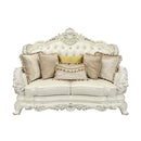 Adara - Loveseat With 5 Pillows - Pearl White Synthetic Leather & Antique White