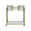 Neilo - Serving Cart - Clear Glass, Faux Marble Top & Wire Brass