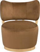 Elara - Velvet Upholstered Swivel Accent Chair - Saddle / Stained Natural