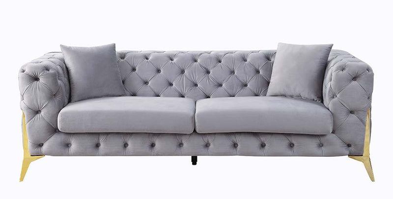 Jelanea - Sofa With 2 Pillows - Gray Velvet & Gold