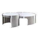 Abilene - Nesting Coffee Table Set - Marble Top & Brush Silver