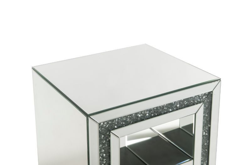 Noralie - 24"H End Table With 2 Tier Shelf - Mirrored & Faux Diamonds